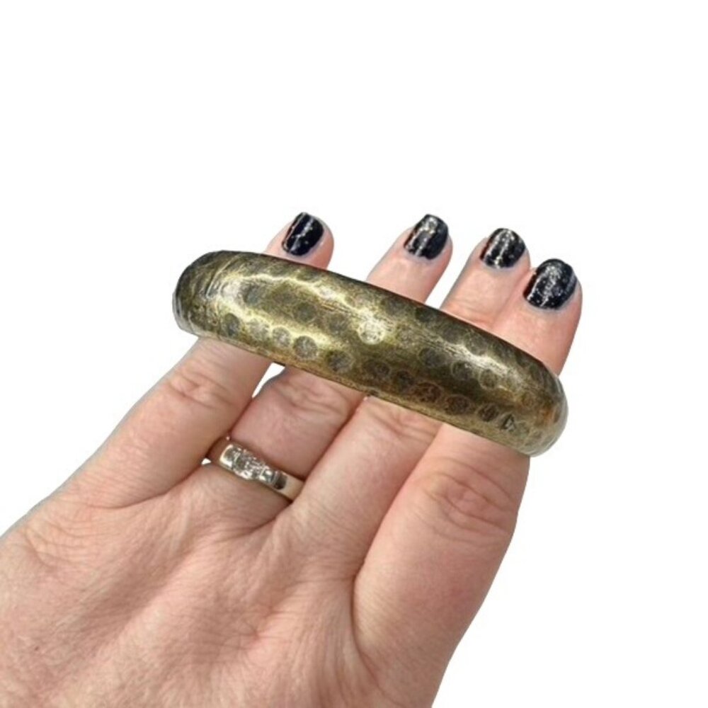 Hammered Brass Bangle Bracelet Boho Bohemian Ethnic Retro 6" - Picture 3 of 4